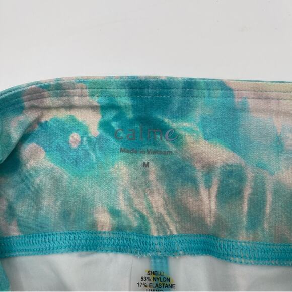 JOHNNY WAS x CALME Paddle Pants (Leggings) Aqua Keys Blue Tie Dye Gym Medium NWT - Picture 12 of 15